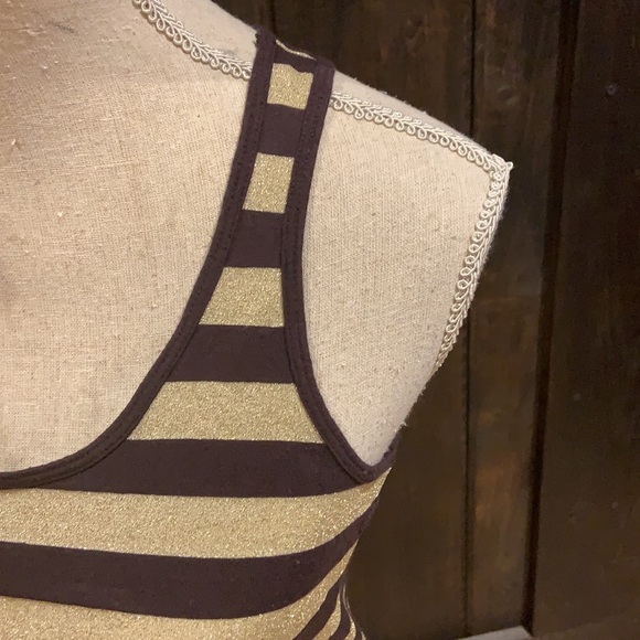 Vento sparkly gold and brown striped tank top - Picture 2 of 9